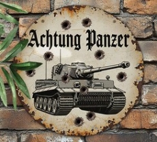Blechschild - Vorsicht Panzer - Tiger - rund