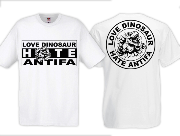 Frauen T-Shirt - Love Dinosaur - Hate Antifa - weiß