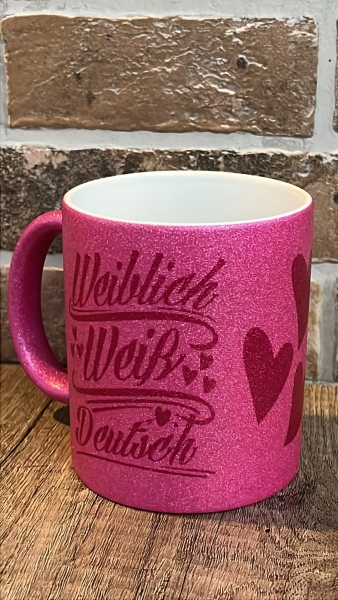 Glitzer Tasse - purple - weiblich weiß deutsch