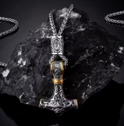 Halskette - Thors Hammer - mit Rune - silber/gold Optik