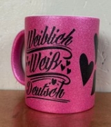 Glitzer Tasse - purple - weiblich weiß deutsch - schwarz