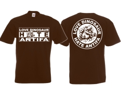 T-Hemd - Love Dinosaur - Hate Antifa - braun