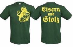 T-Hemd - Eiserner Löwe - Eisern und Stolz - flaschengrün/gelb