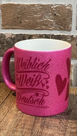 Glitzer Tasse - purple - weiblich weiß deutsch