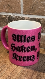 Glitzer Tasse - purple - Alles hat nen Haken, nur das Kreuz hat vier - schwarz
