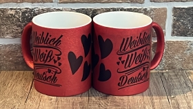 Glitzer Tasse - rot - weiblich weiß deutsch - schwarz